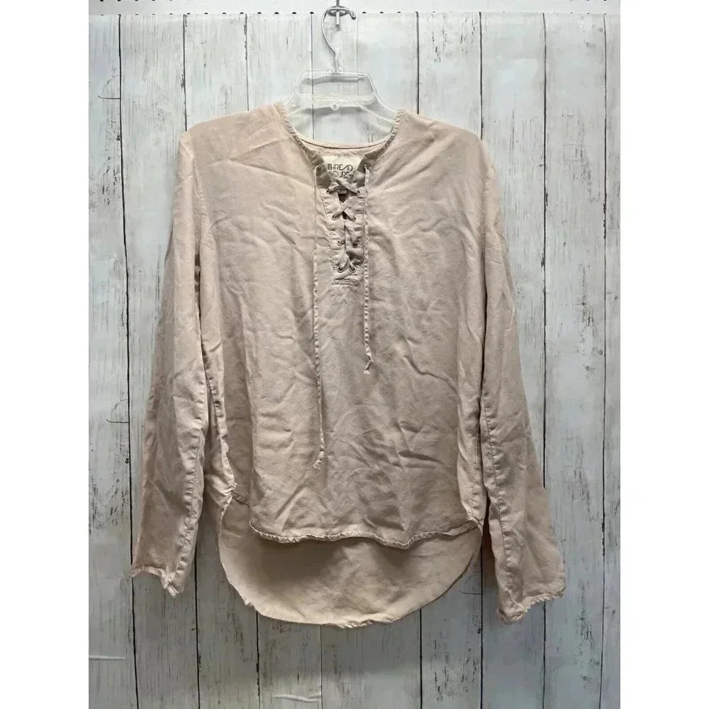 THREAD SUPPLY WOMENS SIZE L SMOKE ROSE COLOR LONG SLEEVE FRONT TIE SHIRT